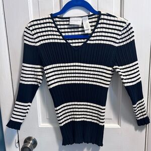Liz Claiborne navy and white striped sweater top NWOT